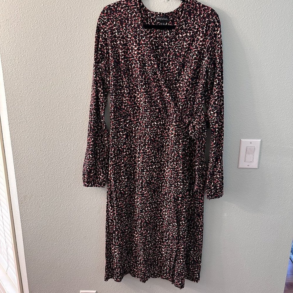 Long Tall Sally Animal Print Midi Wrap Dress Women's size 12 Large Jersey Knit